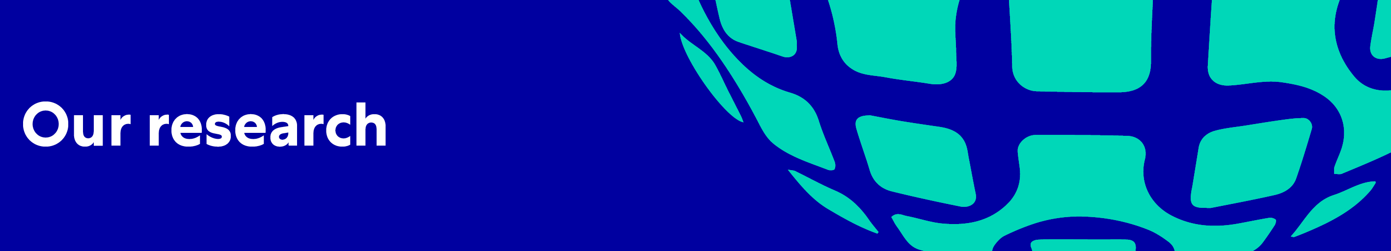 Teal MARI globe logo over a dark blue background, with the white heading "Our research"