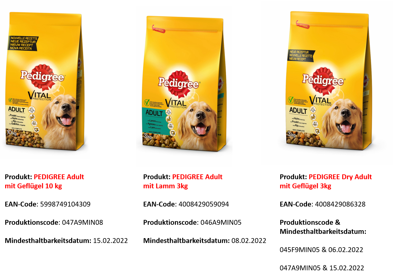Mars Schweiz ruft spezifische Produktionschargen von  Pedigree® Trockenfutter zurück