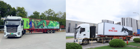 2024年3月玛氏箭牌启用第一台新能源电动重型卡车(左图 皇家宠物食品于2023年率先投入使用新能源电动重型卡车(右图)