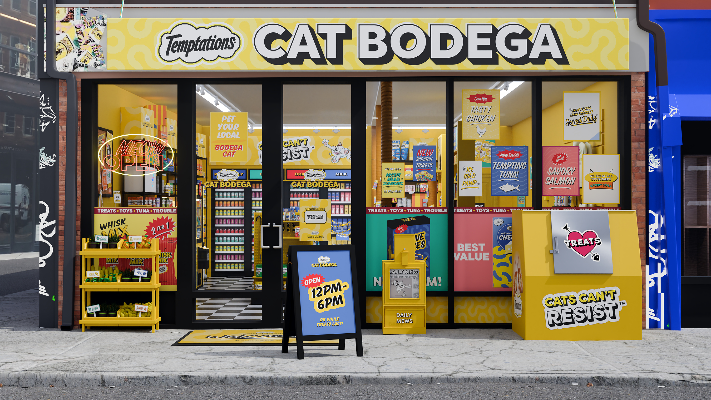 The Temptations Cat Bodega in New York City,in New York City, a playful pop-up celebrating shop cats everywhere.