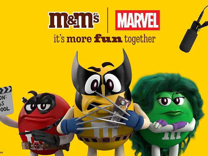 M&M'S spokescandies Red, Yellow and Green in Marvel costumes