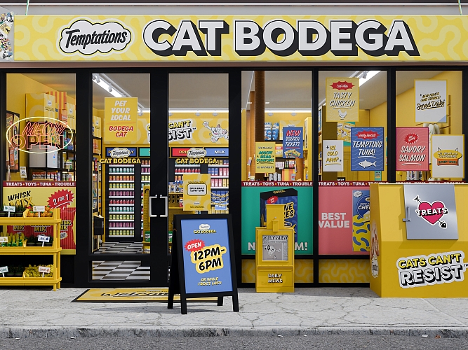 The Temptations Cat Bodega in New York City,in New York City, a playful pop-up celebrating shop cats everywhere.