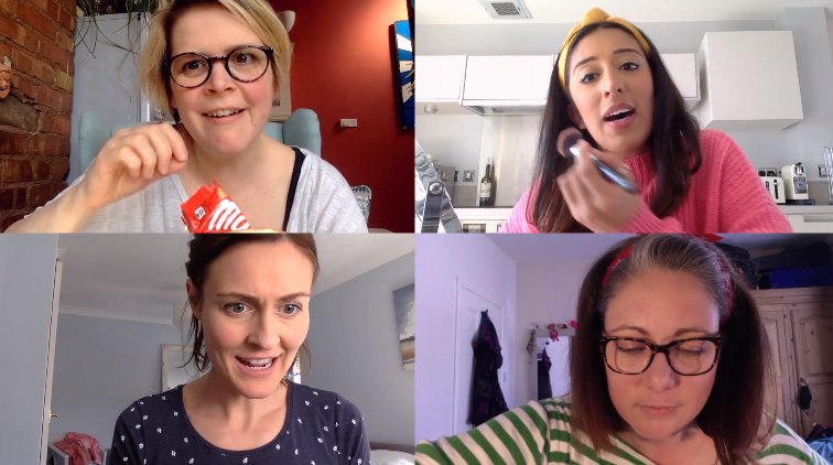 Women on screen talking while in quarentine