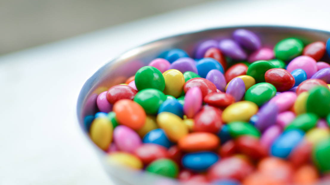 A bowl of colorful M&M'S