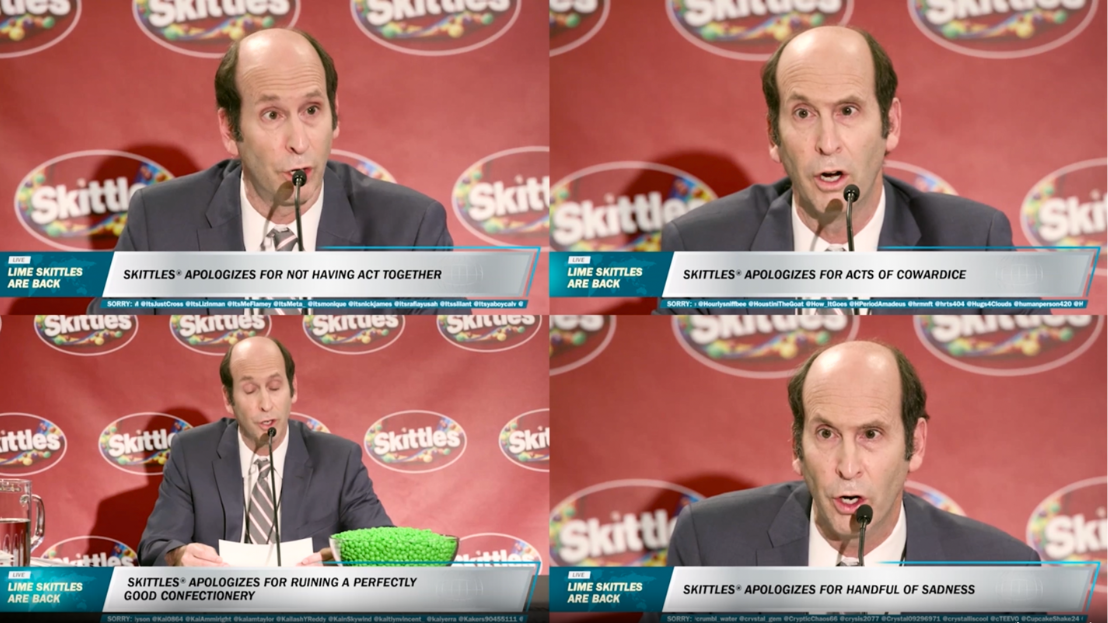 Still from the Skittles Apologize the Rainbow campaign