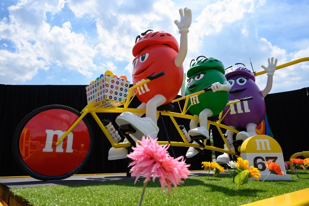 M&M Characters on a tandem bicycle 