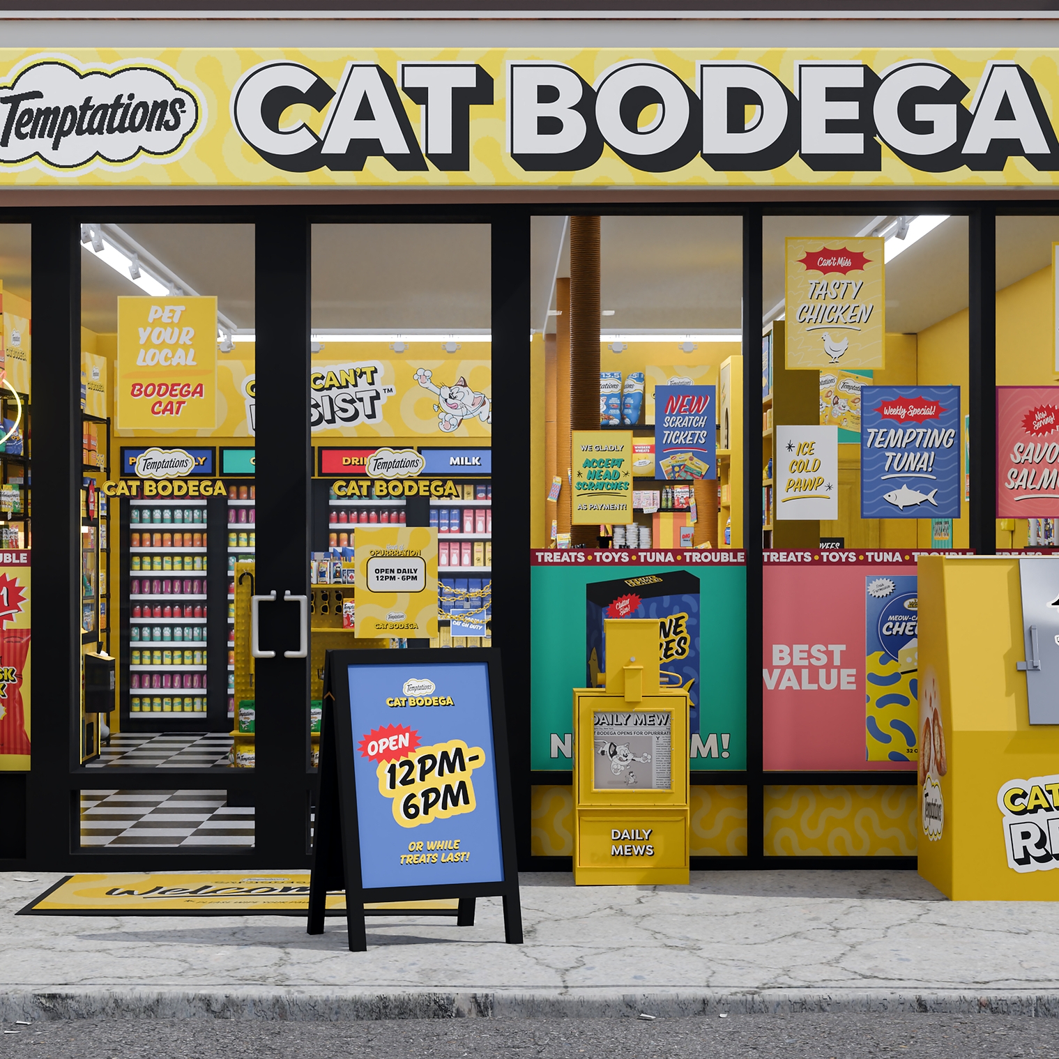The Temptations Cat Bodega in New York City,in New York City, a playful pop-up celebrating shop cats everywhere.