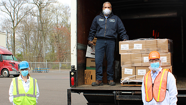 Mars Fishcare Associates preparing deliveries of hand sanitizer for frontline workers fighting coronavirus.