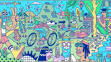 Mural illustration created by artist Steven Harrington as inspiration for the Mars climate action efforts.