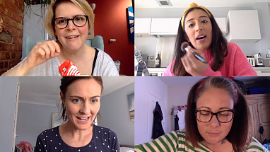 Women on screen talking while in quarentine