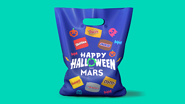 Mars recyclable Halloween bag with various candy logos 