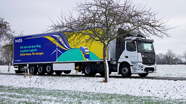 An electric Mars truck on the road