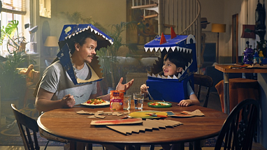 Father and son enjoying Ben's Original at the kitchen table