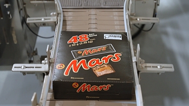 A box of Mars bars in a factory