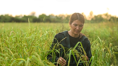 A female rice farmer in the field 