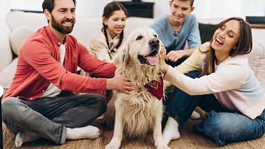 Happy family with a dog 