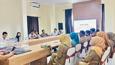 People gather in a meeting room at the kickoff of the Women R.I.S.E. program at North Kolaka Regency Bappeda Hall in Indonesia.