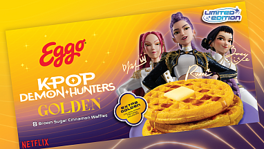 A box of Eggo limited-edition KPop Demon Hunters Golden Brown Sugar Cinnamon Waffles.