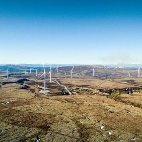 A bird’s-eye view of Eneko’s wind turbines from Moy Wind Farm in Scotland.
