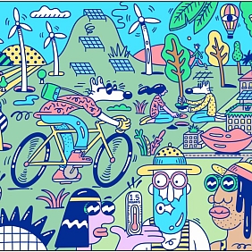 Mural illustration created by artist Steven Harrington as inspiration for the Mars climate action efforts.