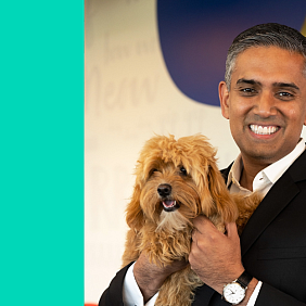 Ikdeep Singh holding his dog Mira