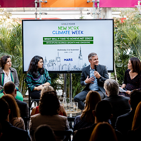 Claus Aagaard speaking on a panel at Climate Week 2022