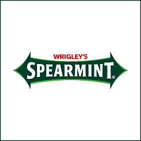 Brand logo for Wrigley’s Spearmint chewing gum.