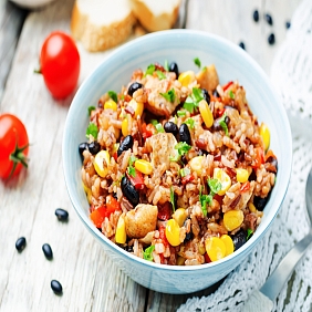 A bowl of rice and vegetables