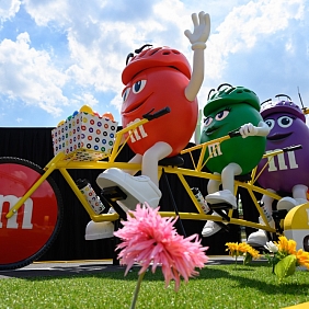 M&M Characters on a tandem bicycle 