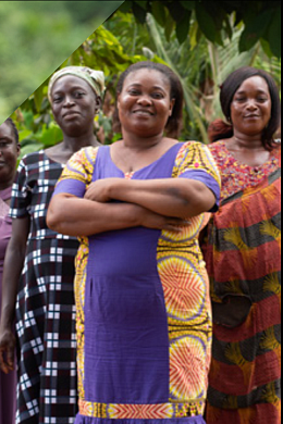Scientist, woman holding her dog, and group of women